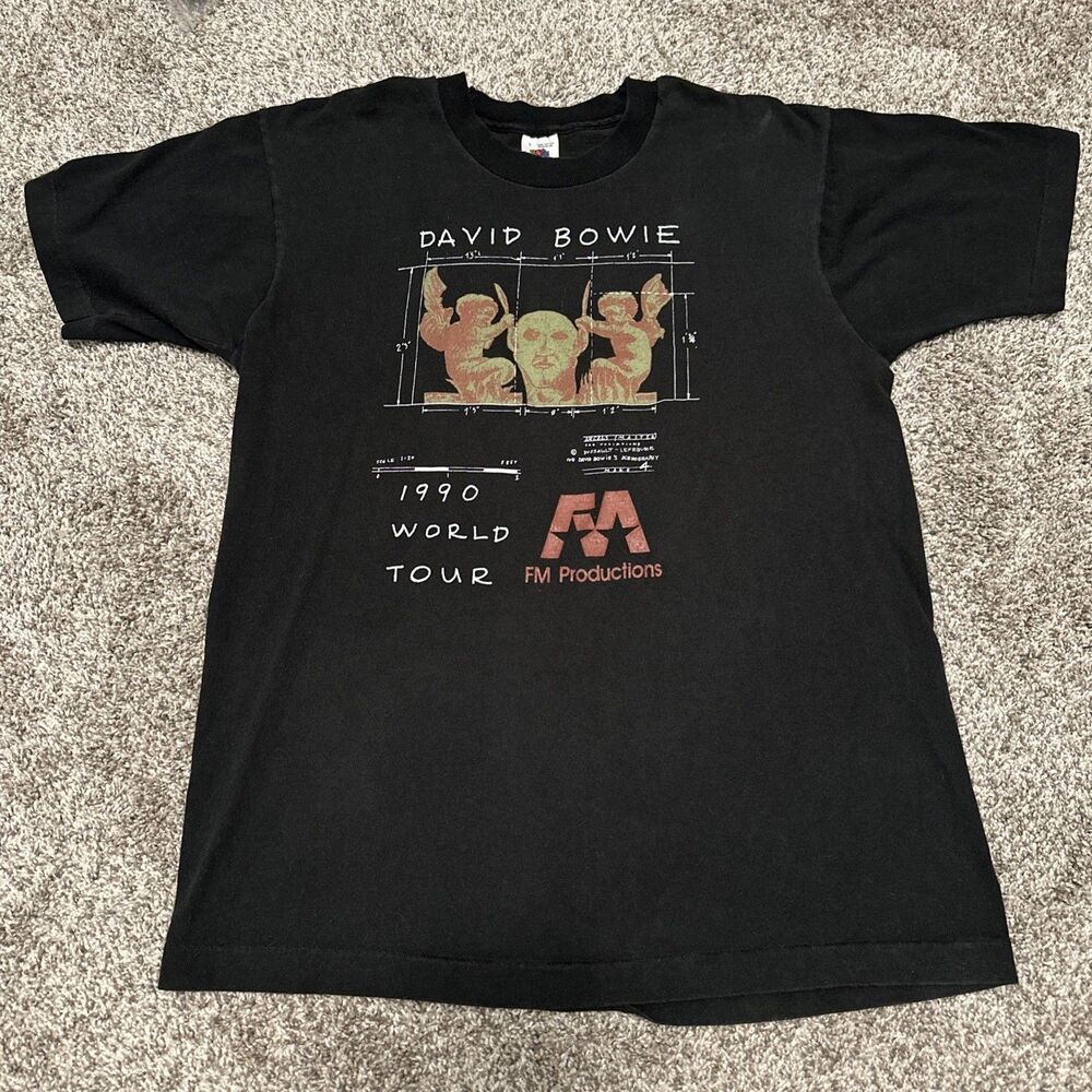 Vintage David Bowie FM Productions 1990 World Tour Crew T-Shirt Mens Size Large